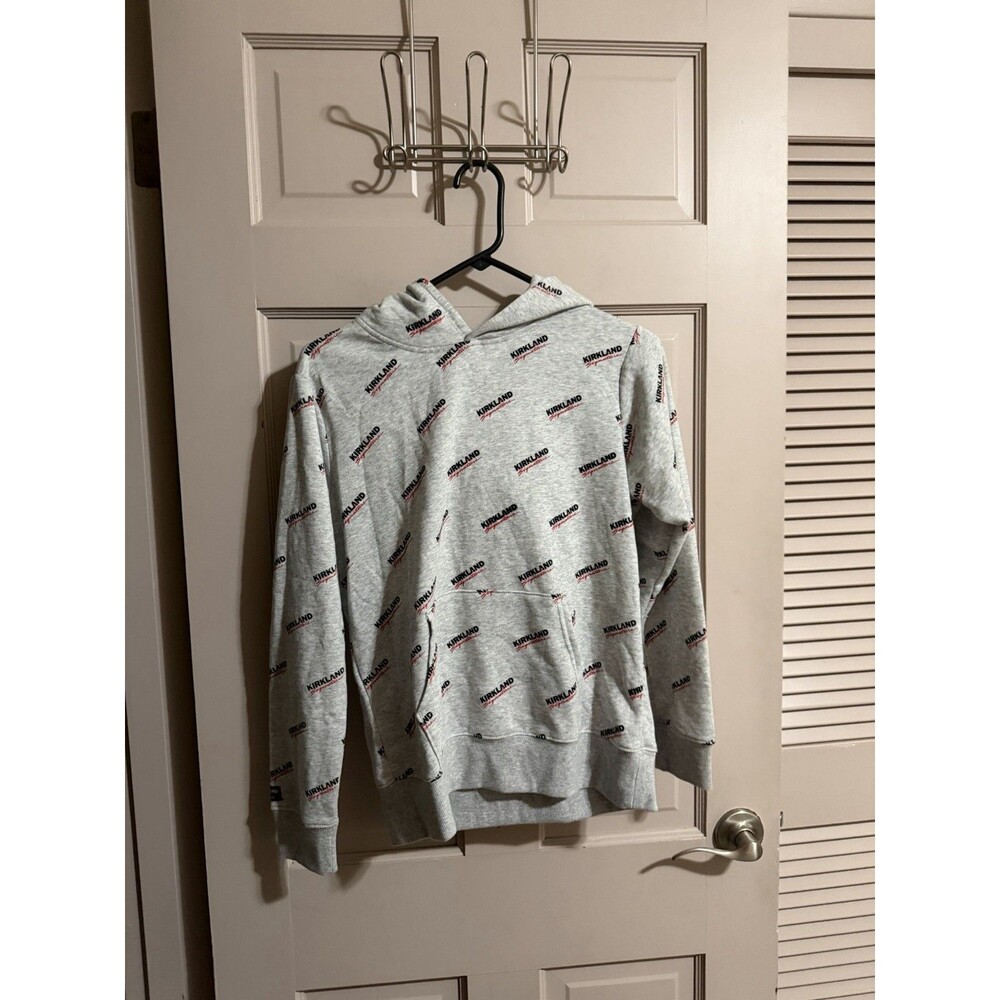 Kirkland Signature Youth Logo Hoodie Gray Costco Unisex Kangaroo Pocket Large